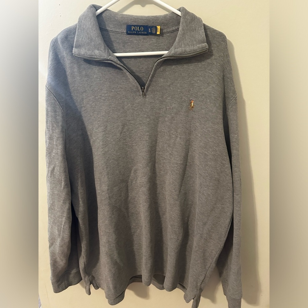 Polo Ralph Lauren Mens Long Sleeve 1/2 Zip Sweater Light Gray XL Flesh Pony